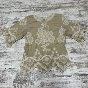 Solitaire Embroidered Floral Bell Sleeve Top, Size S, Feminine Vintage‎ Inspo